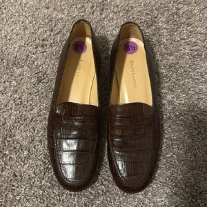 Genuine leather chocolate croc skin brown Ralph Lauren loafers
